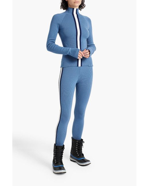 CORDOVA Blue Striped Ribbed Stretch-merino Wool leggings