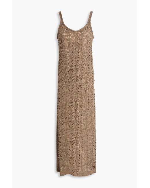 Brunello Cucinelli Natural Sequin-Embellished Open-Knit Linen-Blend Midi Dress