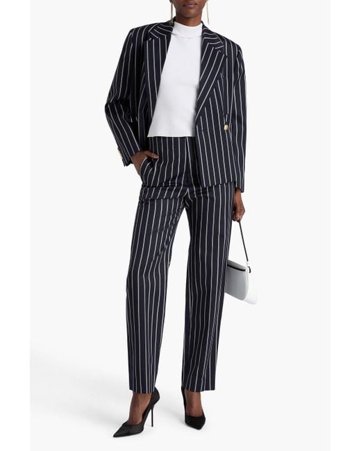 Victoria Beckham Blue Karottenhose aus jacquard aus einer woll-baumwollmischung mit streifen