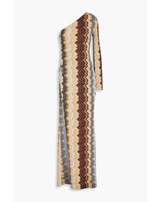 Missoni Natural One-shoulder Metallic Crochet-knit Maxi Dress
