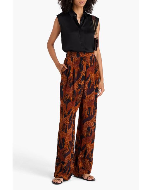 Farm Rio Orange Bedruckte hose mit weitem bein aus crêpe de chine
