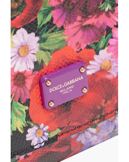 Dolce & Gabbana Red Floral-Print Pebbled-Leather Shoulder Bag