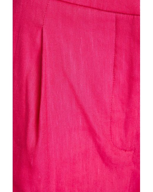 Veronica Beard Pink Robinne Pleated Linen-blend Wide-leg Pants