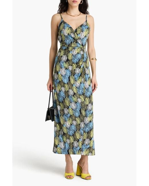 Diane von Furstenberg Green Saavya Wrap-Effect Printed Jersey Maxi Dress
