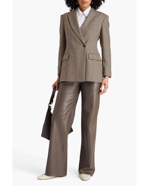 Brunello Cucinelli Brown Double-Breasted Herringbone Wool-Blend Felt Blazer
