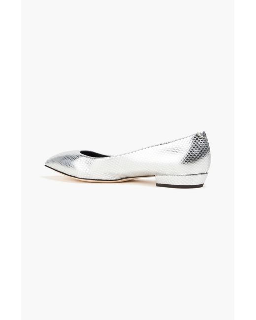 Giuseppe Zanotti White Snake-Effect Leather Point-Toe Flats