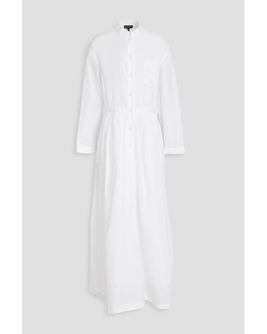 Emporio Armani White Hemdkleid aus baumwollpopeline in maxilänge