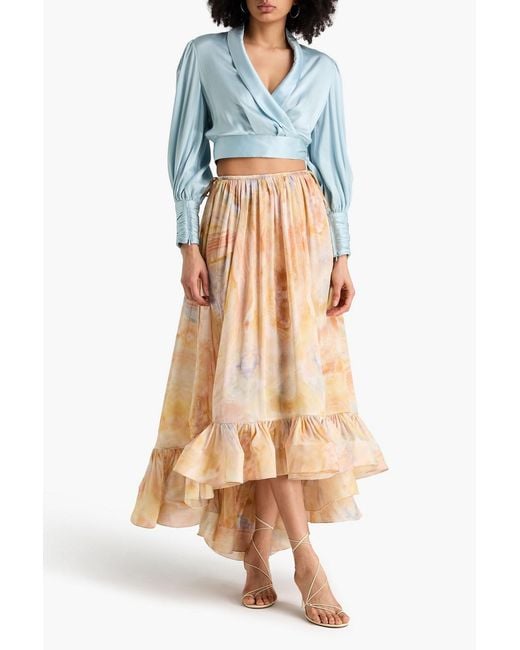 Zimmermann Natural Tiered Printed Silk-Satin Maxi Skirt