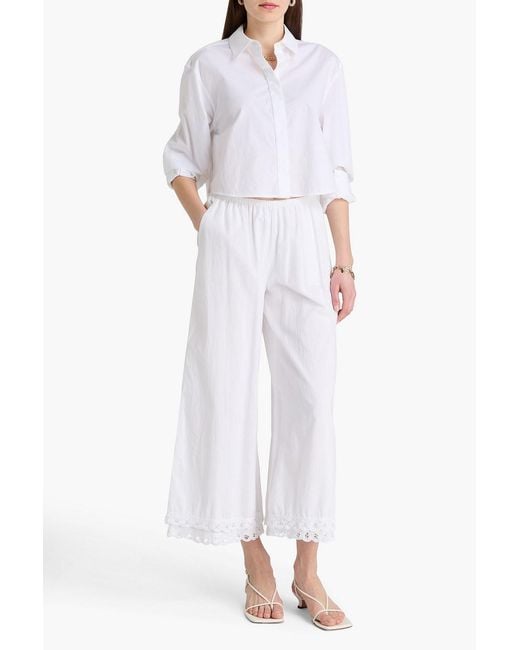 By Malene Birger White Luisa Cropped Lace-trimmed Cotton-poplin Wide-leg Pants
