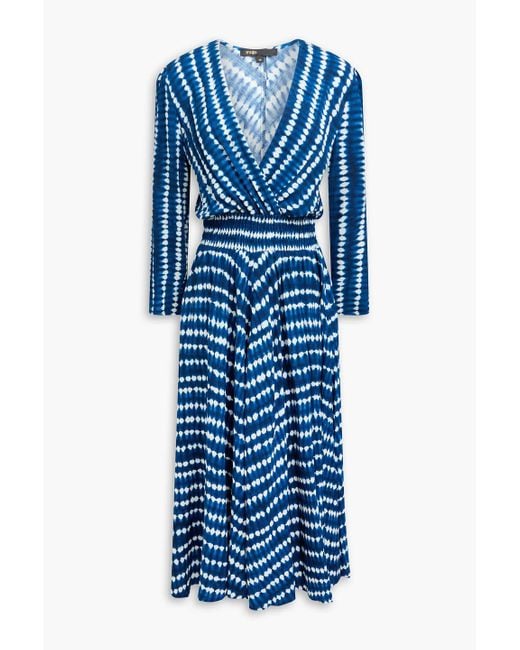 Maje Blue Wrap-Effect Tie-Dyed Woven Midi Dress
