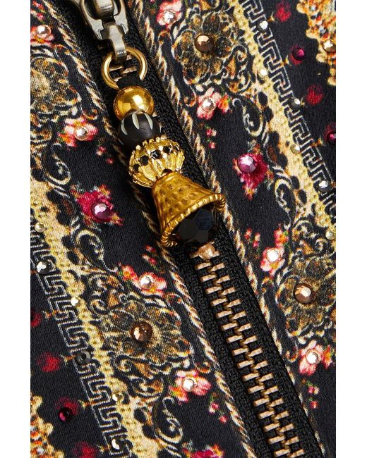 Camilla Black Crystal-embellished Floral-print Silk-satin Bomber Jacket