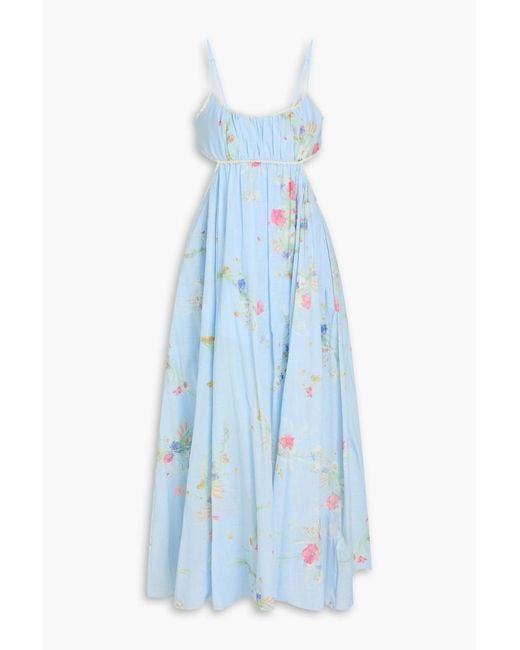 Zimmermann Blue Cutout Floral-Print Cotton-Poplin Maxi Dress
