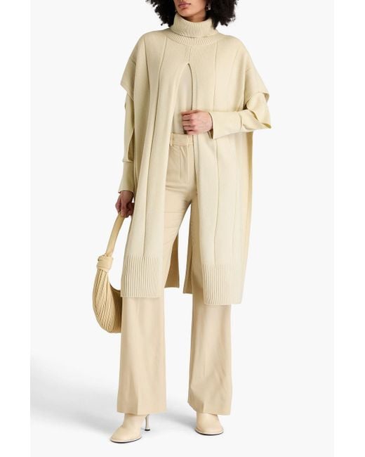 Joseph Natural Ribbed Merino Wool Turtleneck Poncho