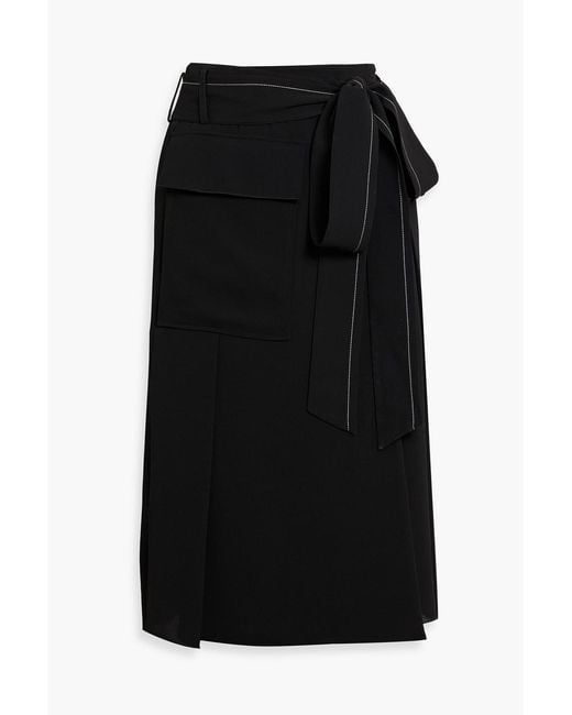 Victoria Beckham Black Belted Crepe Midi Wrap Skirt