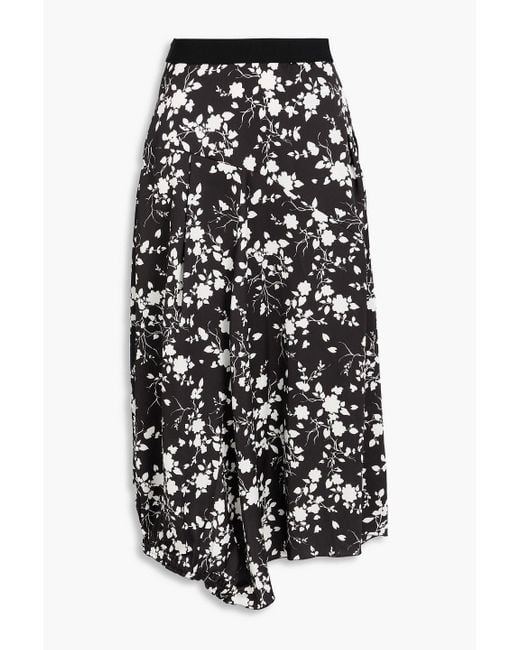 High White Floral-Print Satin Midi Skirt