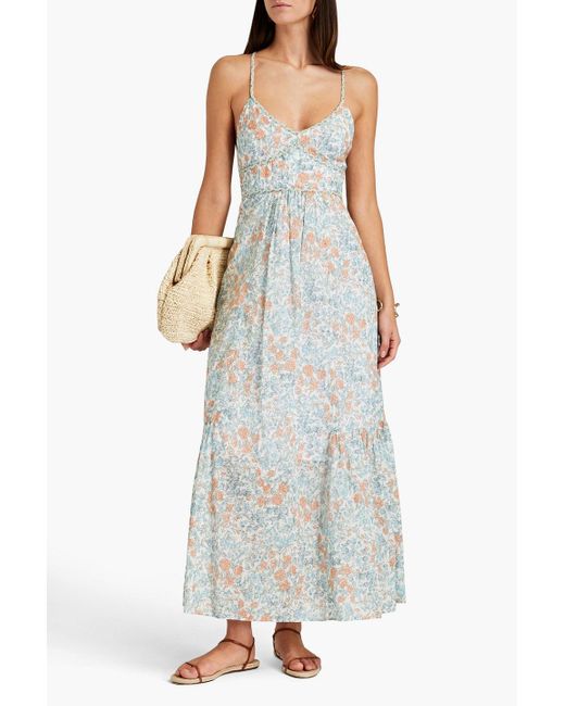 Claudie Pierlot Blue Rolim Lace-up Floral-print Cotton Maxi Dress