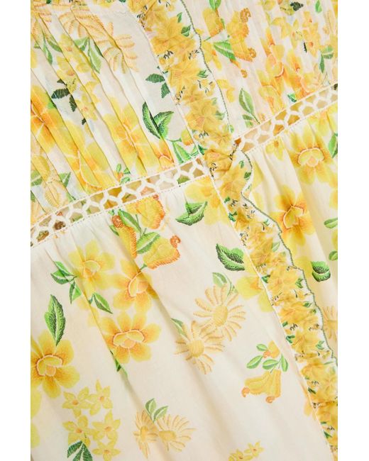 Farm Rio Yellow Oberteil aus baumwolle mit floralem print und biesen