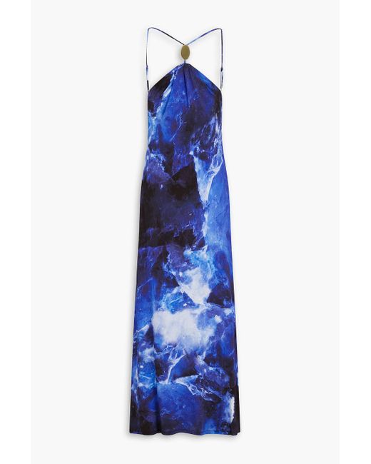 Jonathan Simkhai Blue Sunnie Open-back Printed Jersey Halterneck Gown