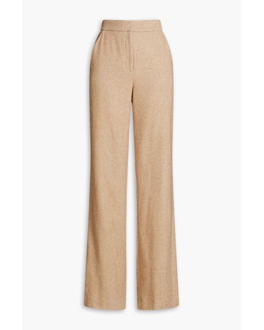Veronica Beard Natural Tonelli Herringbone Flannel Wide-leg Pants