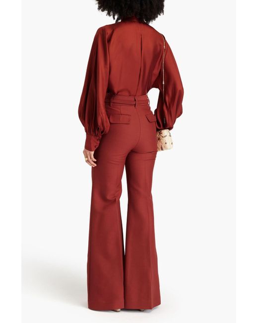 Zimmermann Red Belted Wool-blend Crepe Fla Pants