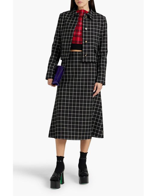 Marni Black Checked Wool Midi Skirt