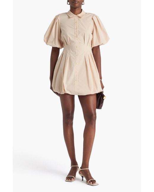 Jonathan Simkhai Natural Pleated Cotton-Blend Poplin Mini Dress