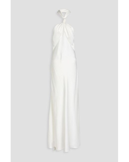 Galvan White Santorini Twisted Halterneck Satin-crepe Gown