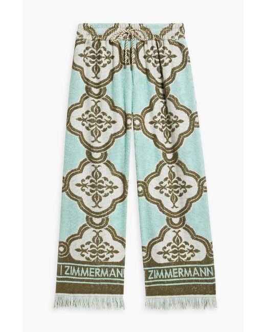 Zimmermann Green Printed Cotton-terry Wide-leg Pants