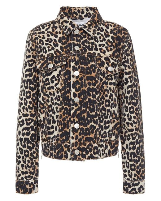Ganni Multicolor Zip-detailed Leopard-print Denim Jacket