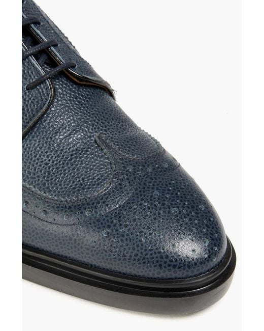 Thom Browne Blue Perforated Pebbled-Leather Brogues