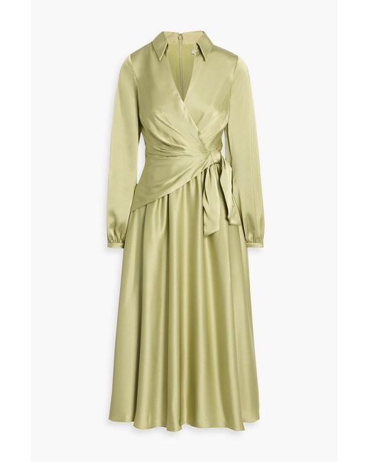 Badgley Mischka Green Bow-detailed Hammered-satin Midi Dress