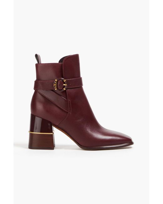 Tory Burch Purple Buckled Leather Ankle Boots
