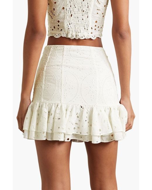 Charo Ruiz White Lucrecia Ruffled Lace-up Broderie Anglaise Cotton-blend Mini Skirt