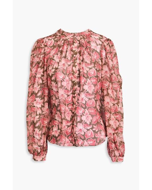 Veronica Beard Red Ashlynn Floral-Print Silk-Georgette Blouse