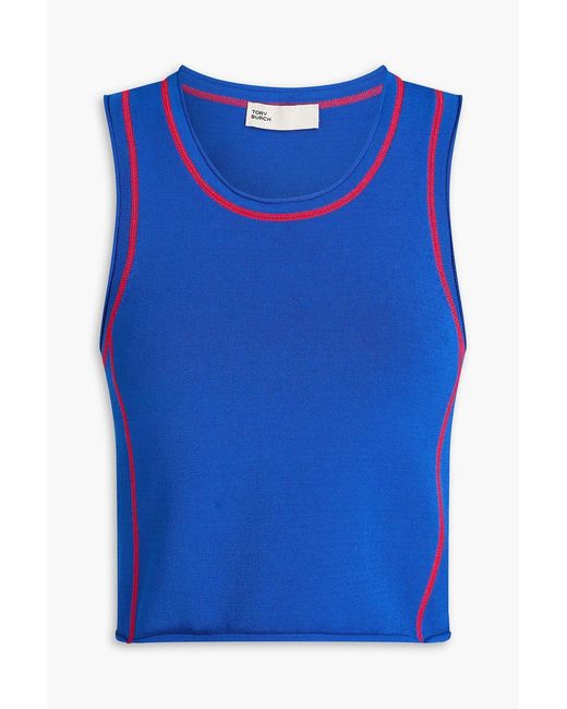 Tory Burch Blue Cropped Knitted Tank