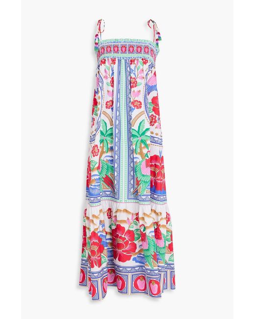 Farm Rio White Bead-embellished Printed Cotton-poplin Midi Dress