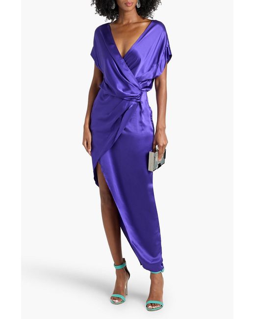 Michelle Mason Purple Wrap-Effect Silk-Satin Maxi Dress