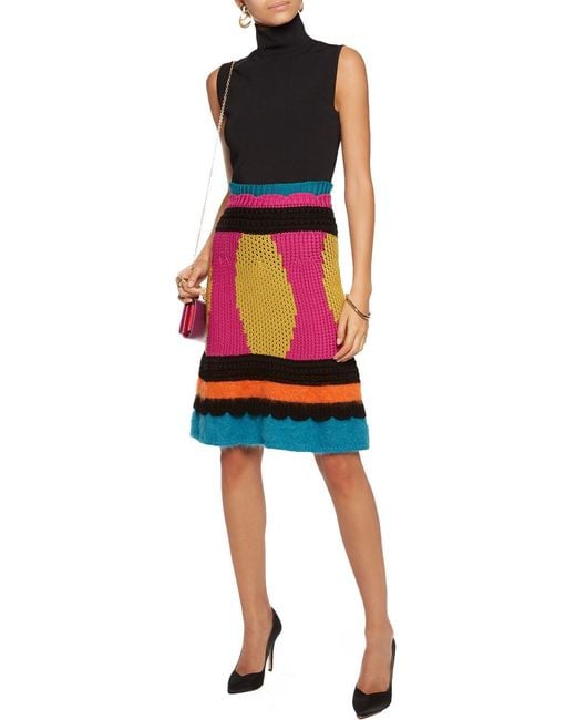 RED Valentino Black Paneled Intarsia Cotton-blend Skirt