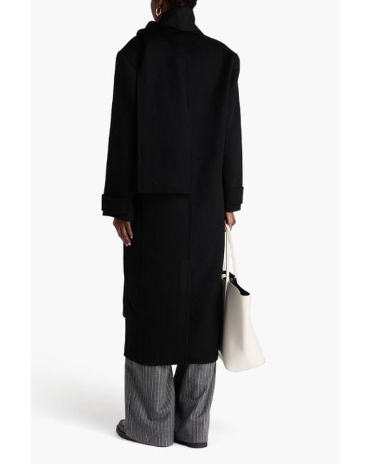 Sandro Black Double-Breasted Wool-Felt Coat