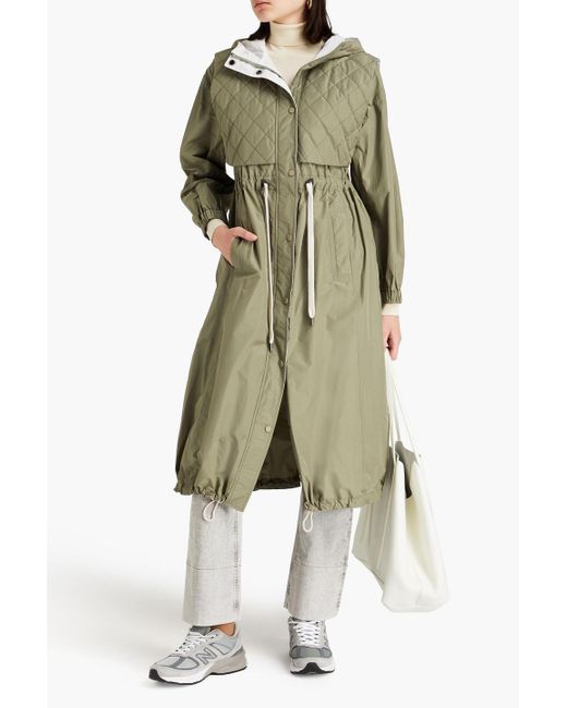 Brunello Cucinelli Green Quilted Bead-embellished Shell Hooded Parka