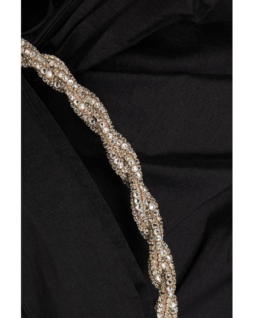 Rachel Gilbert Black Fauve One-shoulder Crystal-embellished Bow-detailed Taffeta Midi Dress