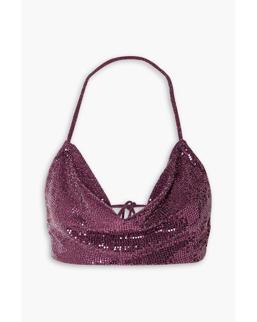 Dodo Bar Or Purple Yuli Cropped Sequined Stretch-Jersey Halterneck Top