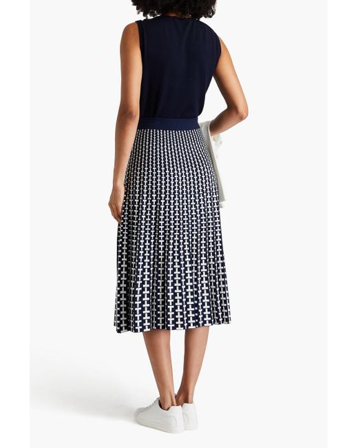 Tory Sport Blue Jacquard-knit Midi Skirt