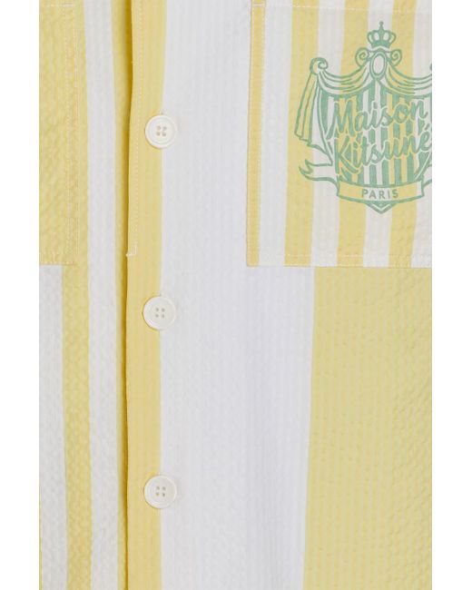 Maison Kitsuné Gestreiftes hemd aus baumwoll-seersucker mit print in Yellow für Herren
