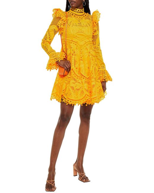 Zimmermann Seide Minikleid aus seide mit lochstickerei und rüschen in Gelb  | Lyst DE