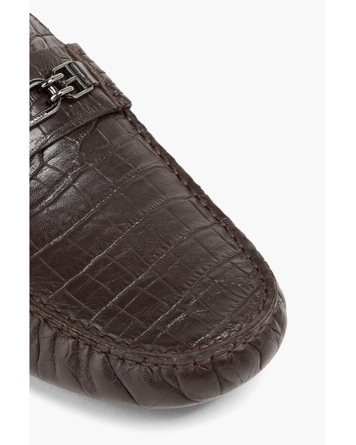 Bally Brown Dravil Croc-Effect Leather Driving Shoes for men