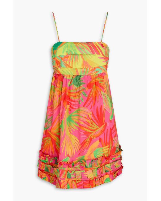 Farm Rio Red Ruffled Printed Cotton-mousseline Mini Dress