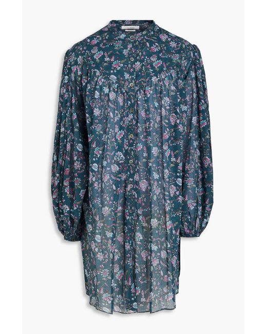 Isabel Marant Blue Mildi Floral-print Cotton-mousseline Mini Shirt Dress