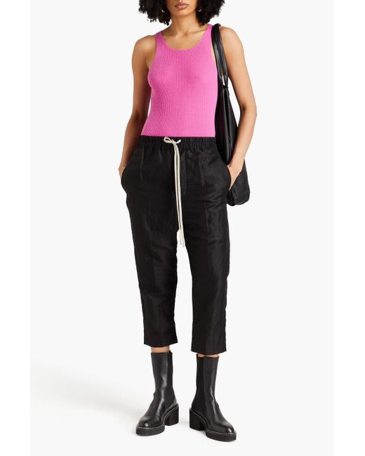 Rick Owens Black Cropped Linen-blend Ripstop Tapered Pants