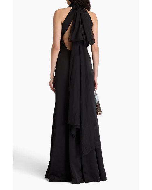 Halston Heritage Black Speranza Draped Chiffon And Satin Gown